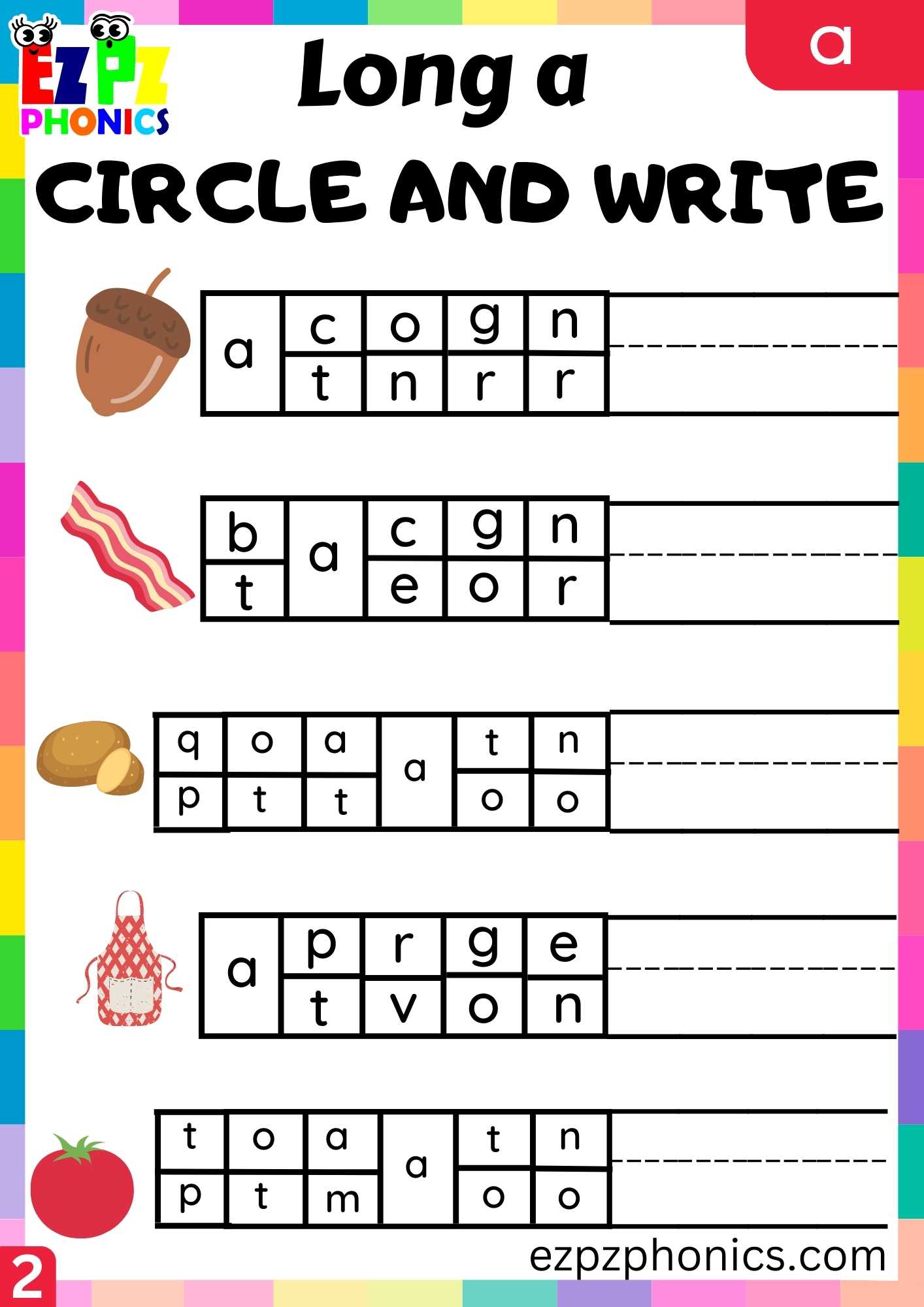 Group2 A Words Circle And Write Long A Phonics Worksheet